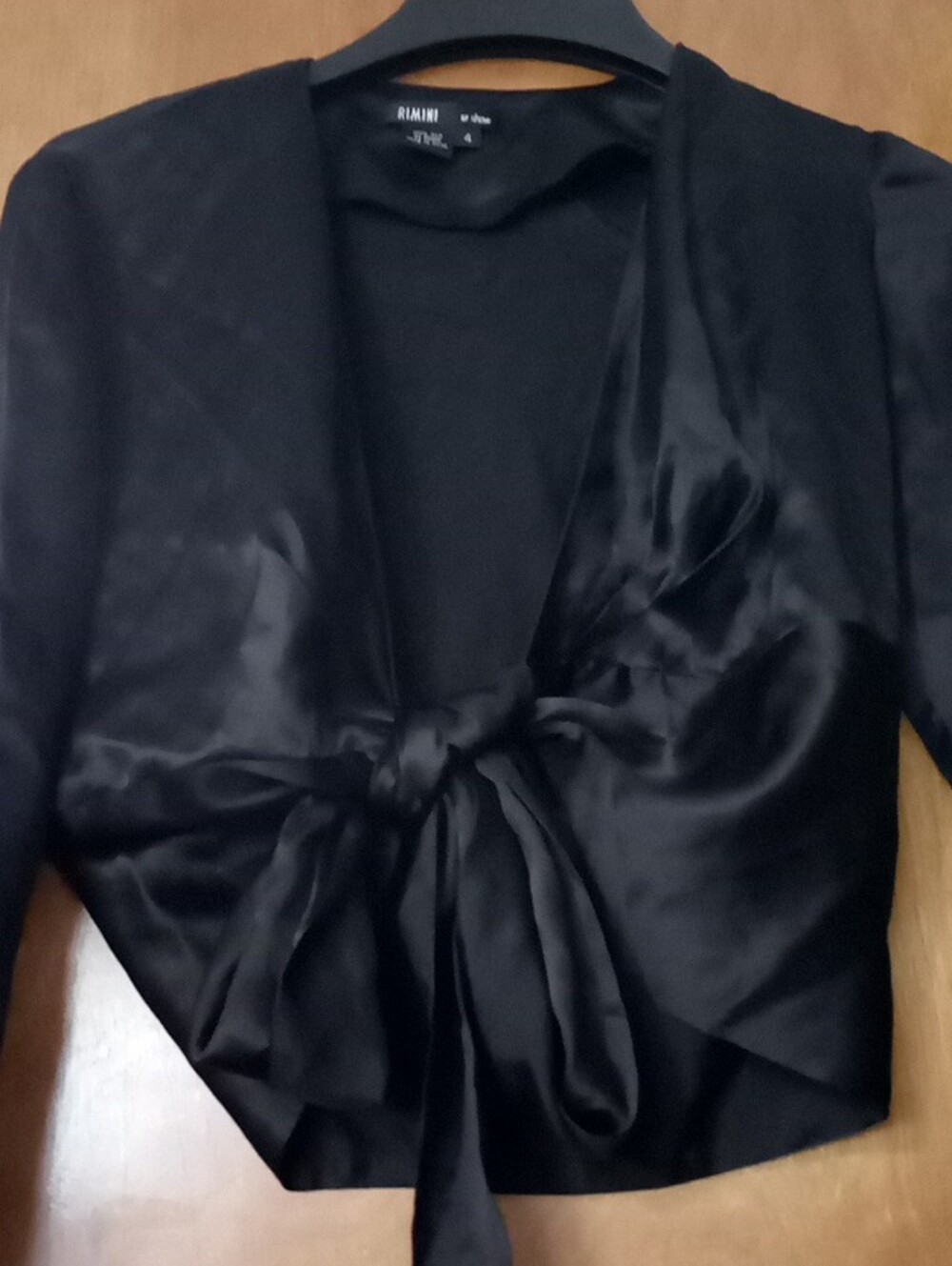 Rimini By ShowBlack Tie-Front Pure Silk Women's Top - Picture 5 of 7